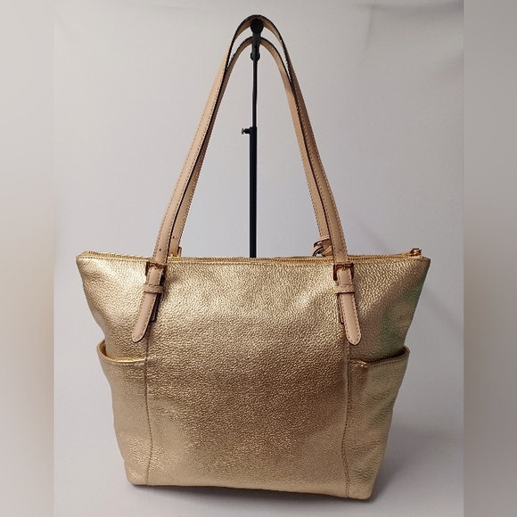Michael Kors Gold Leather Jet Set Top Zip Tote EUC $343 Retail - Picture 2 of 15